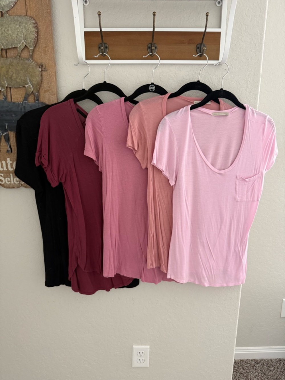 Active USA Short Sleeve Scoop Pocket Tee - Pink, Blush, Mauve, Burgundy, Black